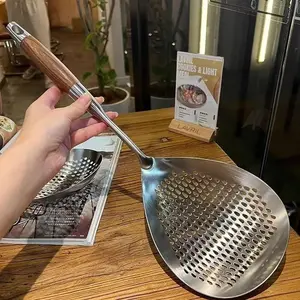 Stainless Steel Strainer Spoon, Large Oil Draining Ladle, Thickened Wide Deep Kitchen Tool, Ideal for Noodles & Spices, Pasta Strainer