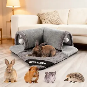 Large Rabbit Bunny Tunnel Bed and Hideout, Detachable Pad Small Pet House, Soft Tunnel for Rabbits, Guinea Pigs, Cats, Durable Structure, Guinea Pig Condo