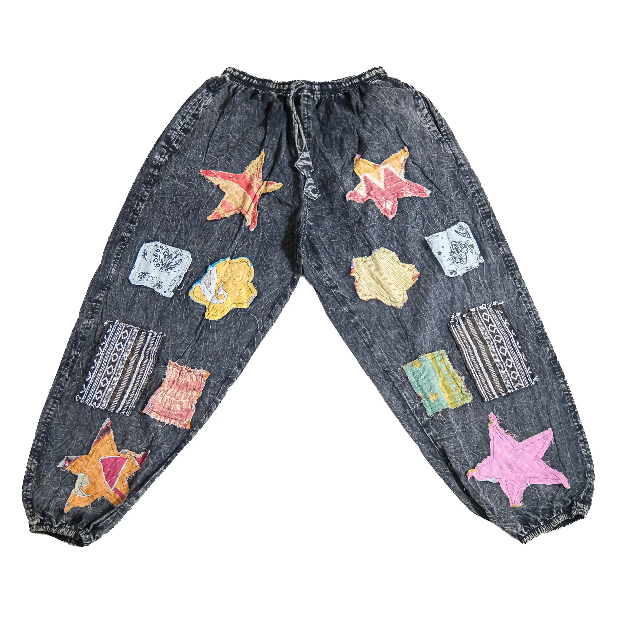 One of a Kind Handmade Stonewashed Cotton Patchwork Hippie Pants, Unisex Baggy Cotton Pants, Comfy Cotton Joggers