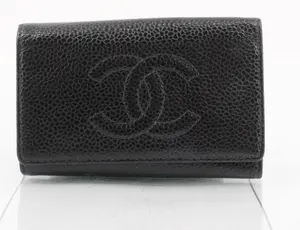 Pre-owned CHANEL leather Small Leather Goods Caviar Key Case Black | CC Logo | Full Set w/ Card & Box | Authentic