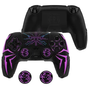 PlayVital Design for ps5 Controller Silicone Case with 2 Thumb Grips and 6 Sticker, Cyber Spider Design, Anti-Slip Shockproof Controller Cover Skin, Fits for Charging Dock - Black & Purple