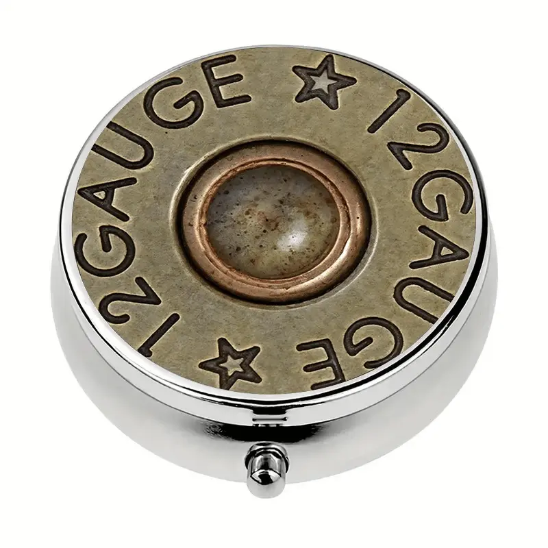 Portable Metal Pill Box with Bullet Base Pattern, Medical Organizer, Supplement Organizer, Three Compartment Mini Healthcare Medicine Holder, Perfect for Wallet or Pocket, Unique Christmas Travel Gift