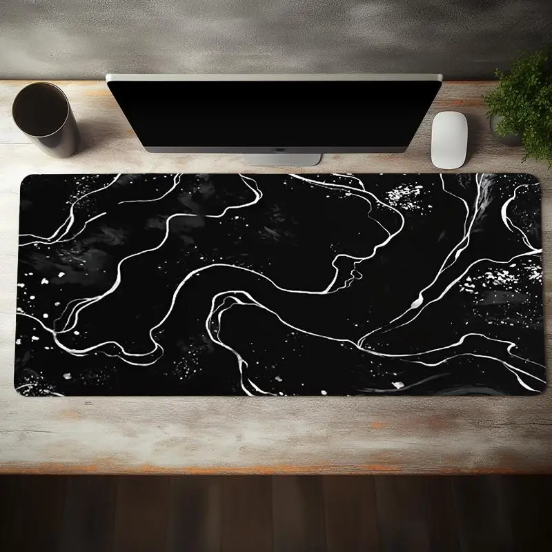 Abstract Line Pattern Mouse Pad, 1 Count Large Non-slip Rubber Base Mouse Pad with Stitched Edges, Waterproof Mouse Mat Desk Pad for Office Game Home