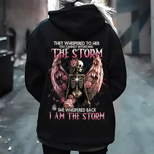 I Am The Storm Angel Skeleton Hoodie for Women – Gothic Skull Wings Graphic Pullover, Skeleton Angel Wings Graphic, Gothic Skull Aesthetic, Empowering Bad Girl Pullover