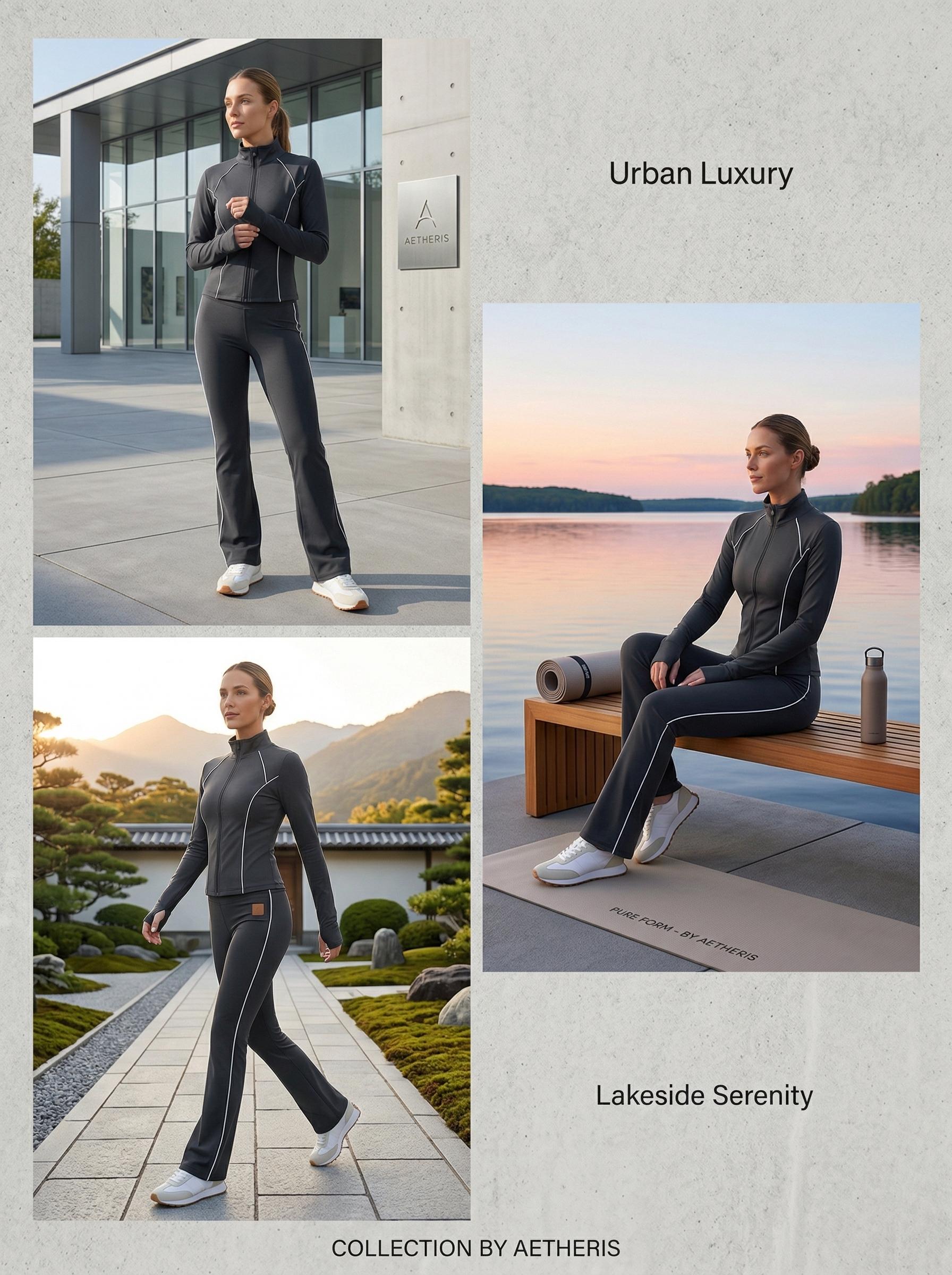 XELLE Women's 2 Piece Yoga Set - Slim Fit Full Zip Track Jacket & High Waisted Flare Yoga Pants, Retro Contrasting Piping Sweatsuit with Thumb Holes for Gym Workout & Activewear