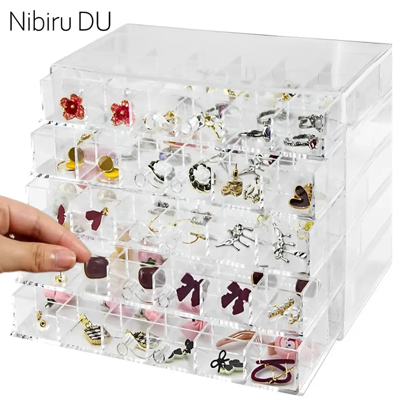Transparent Acrylic Eco-Friendly Jewelry Storage Box Organiser - 5layer-79 Grid Rectangular Single Unit with Various Grids, Multi-Layer Plastic Drawer Display Holder for Nail Diamonds, Nail Art Organization