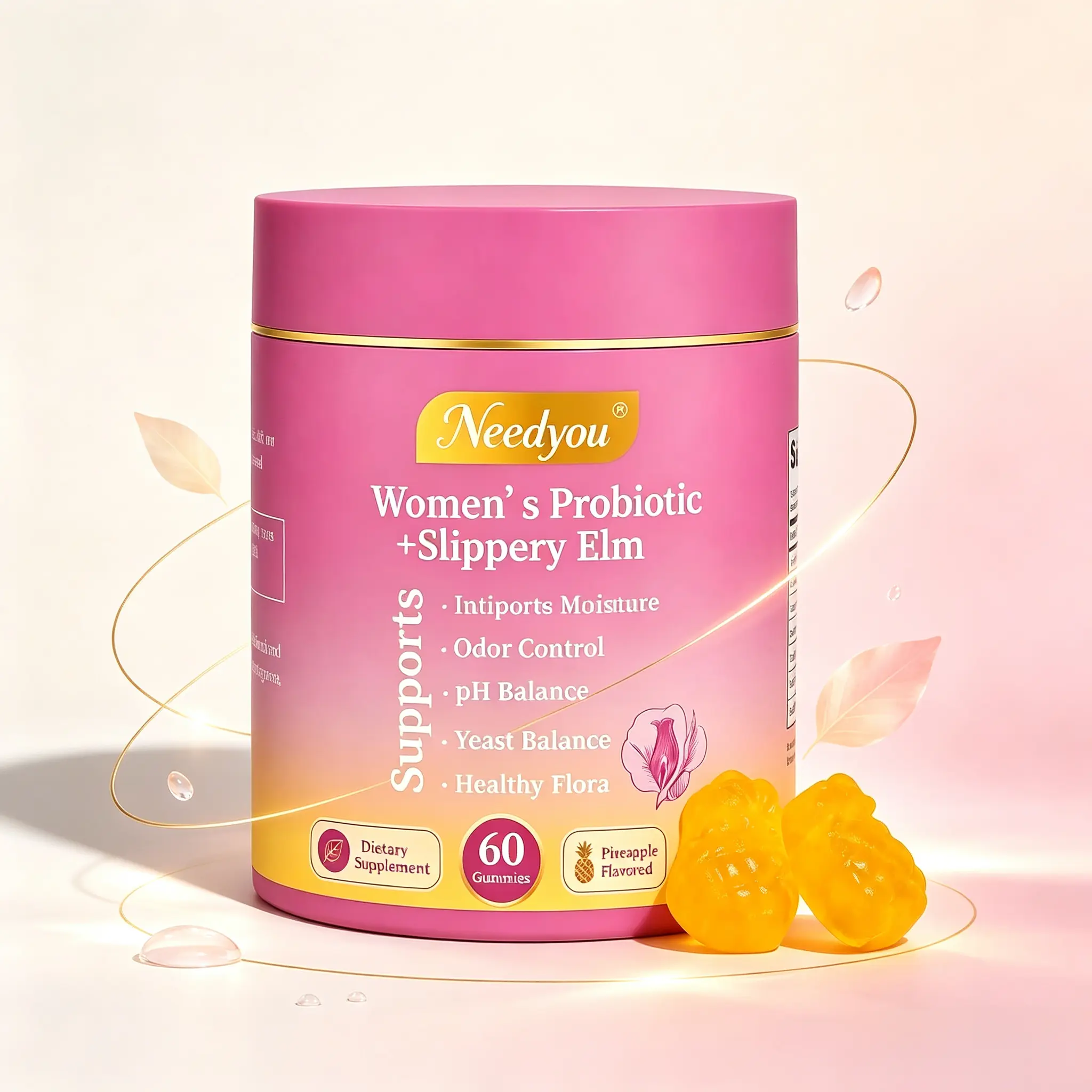 [Targeted Women Intimate Care] Her Juicy Feminine Probiotics Gummies- All in One Solution with Slippery Elm and Prebiotics&Lactobacillus Probiotic Blend for Women's pH Balance and Dryness -Hawaiian Pineapple Gummies 60 Counts Women's Probiotics