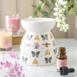 Standard Oil Burner Wax Warmer - Eclectic Floral Print, Colorful Bugs Design, Customizable Scent Aroma Freshener for Home Fragrance Needs