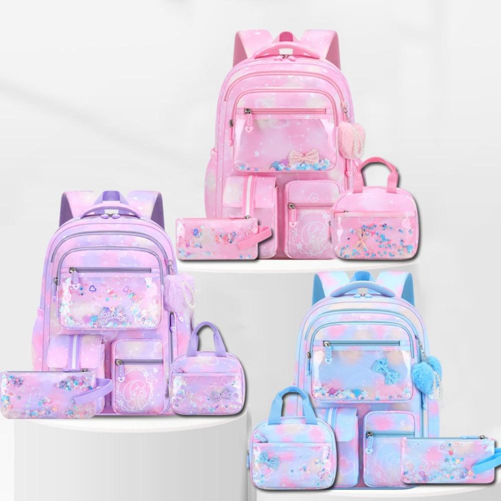 Cute 3pcs Backpack Set, Pink Purple Butterfly School Bag, Pencil Case, Lunch Bag, Casual Outdoor Bag Set