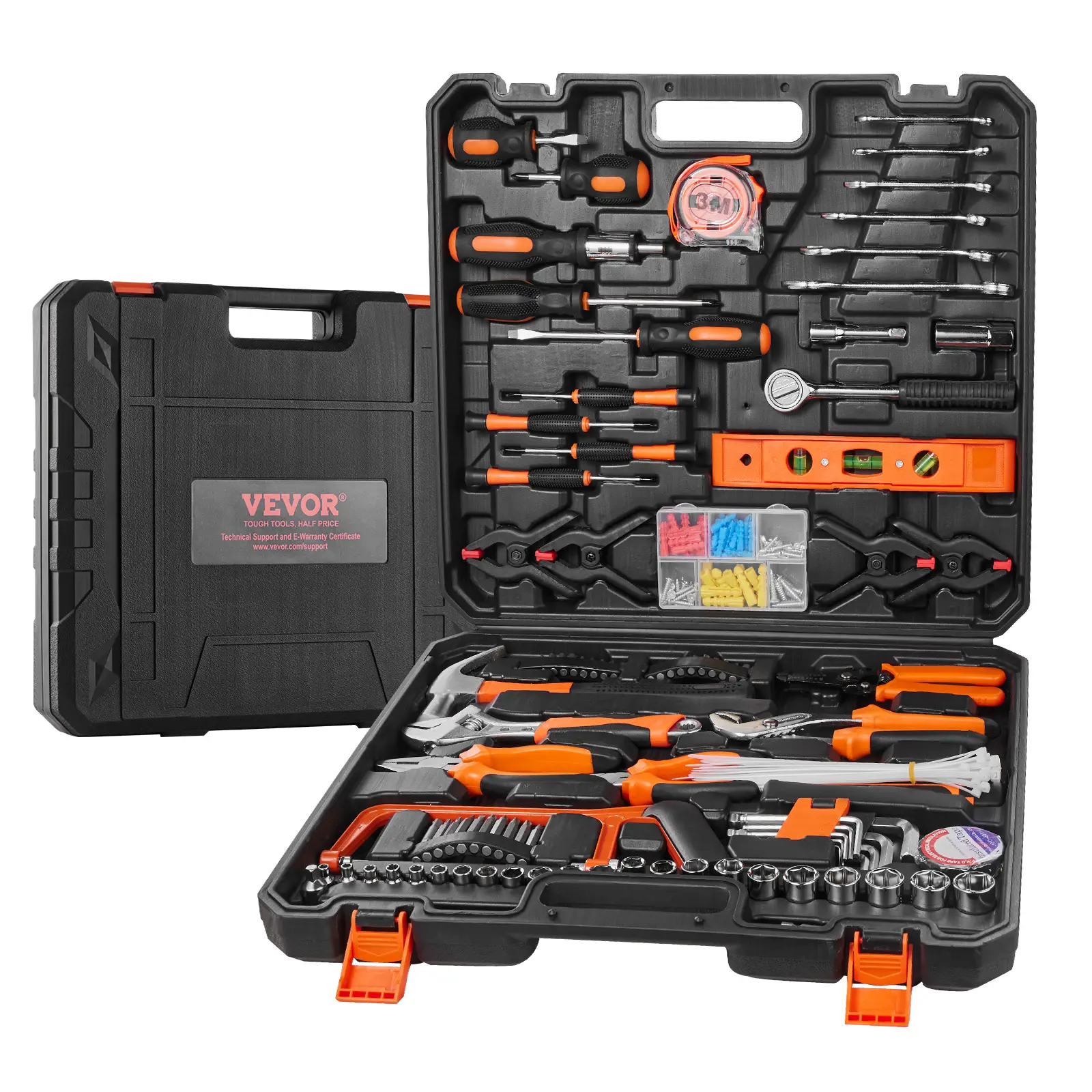 VEVOR General Household Hand Tool Set, 96/132/146/216 Piece, Home Repairing Tool Kit with Portable Tool Storage Case, High-Quality Steel, for Home Ma
