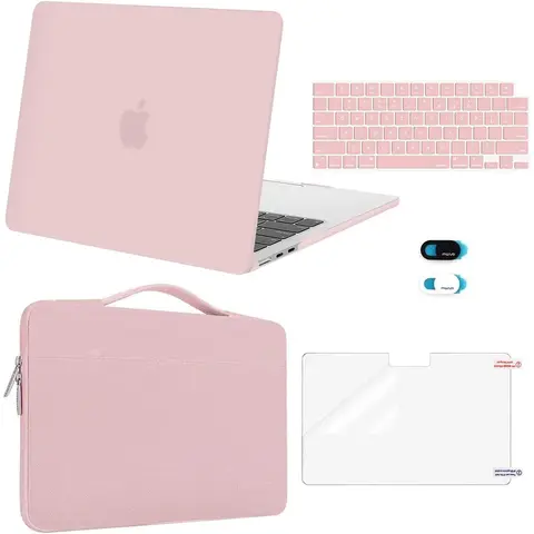 MOSISO Polycarbonate Hard Shell Case Bundle for MacBook Air 13-in/13.6-in (2022-2026 M2-M5, A2681-A3449) - Anti-Slip Flexible Sleeve Bag, Keyboard Skin, Webcam Cover, Screen Protector for Students/Commute, School, Snap Use