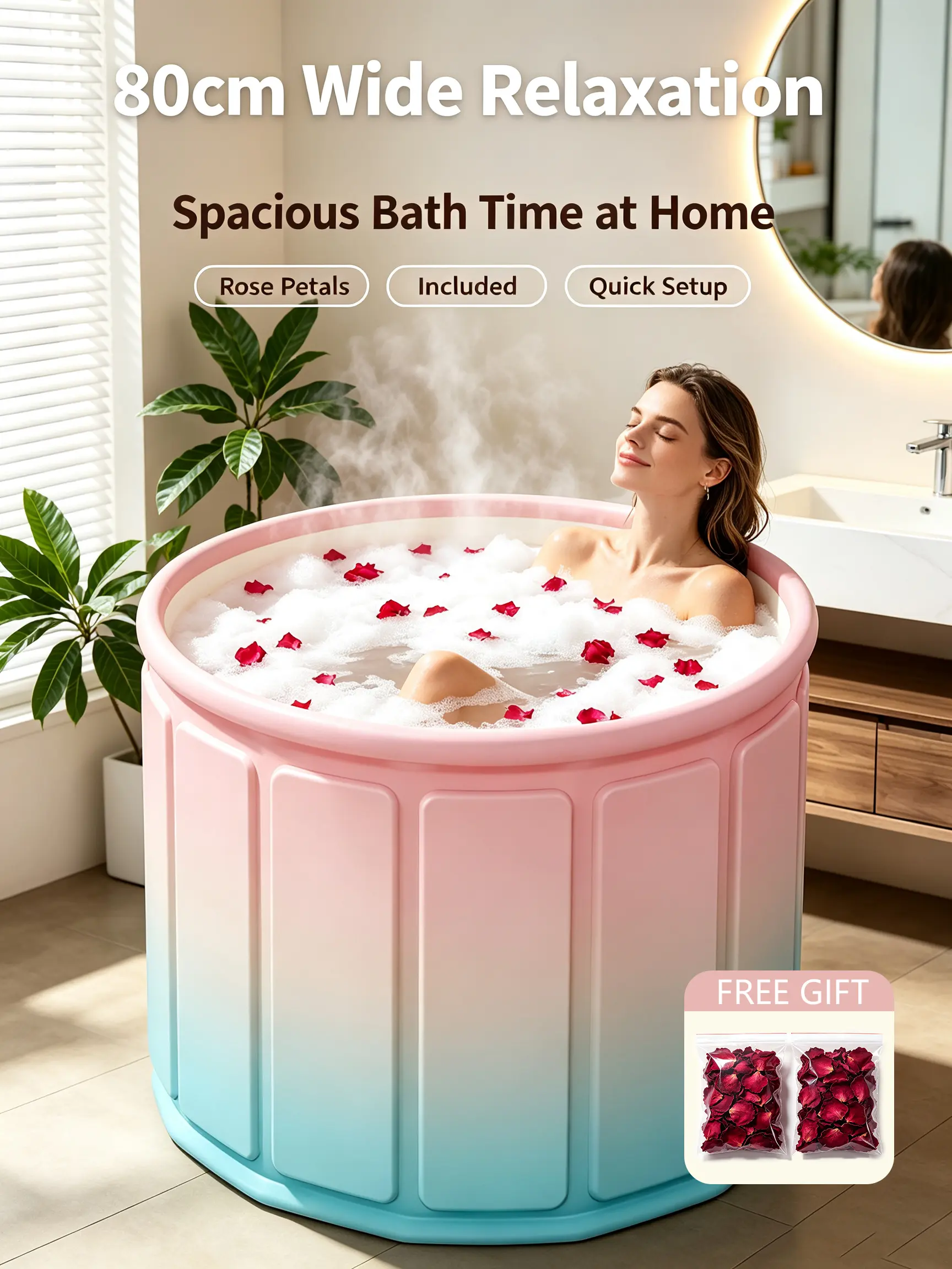 Upgraded Thickened Portable Foldable Hot & Cold Therapy Tub with Improved Support, Adult Soaking Bathtub with Thick Insulation,  Foldable for Easy Storage, Suitable for Bathroom, Home Shower, Balcony, Apartment, Camping, Indoor & Outdoor Travel