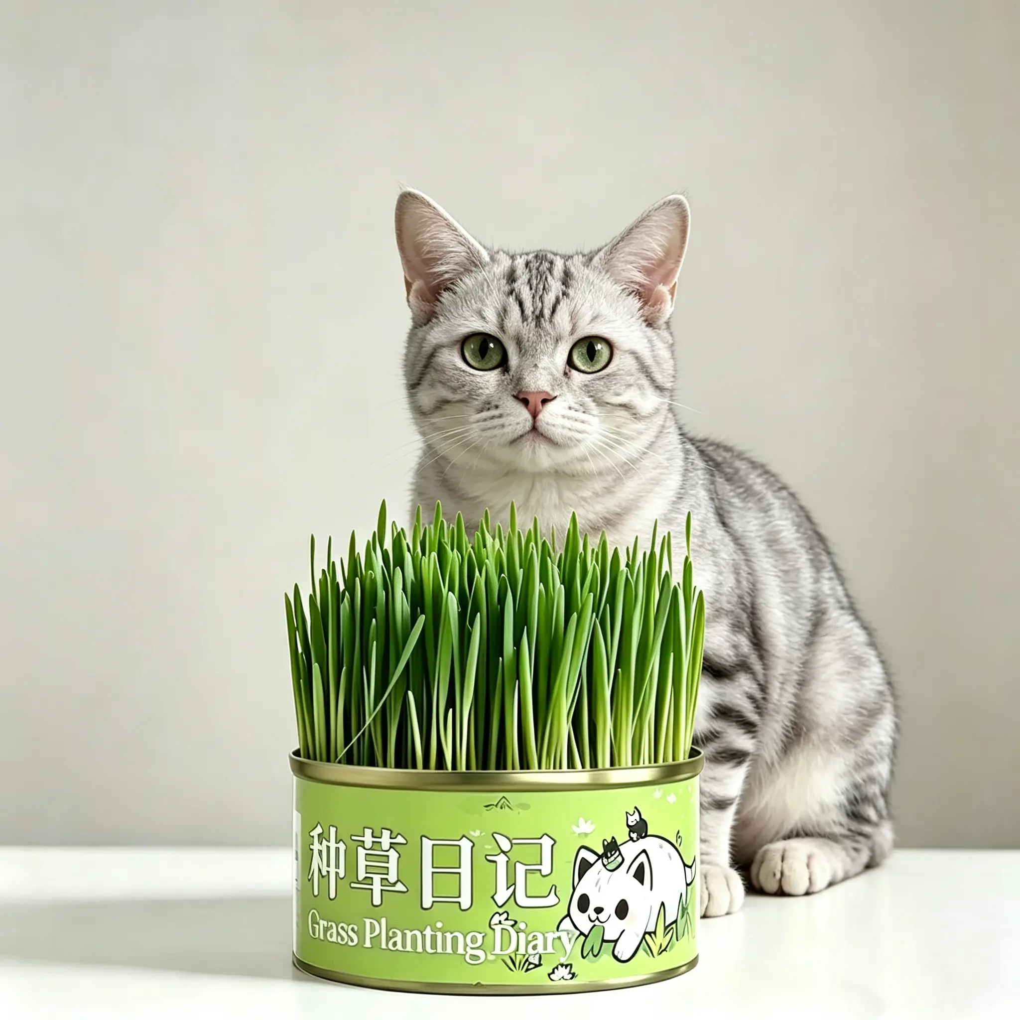 WhiteBear Organic Cat Grass Indoor Growing Kit - Includes organic seed mix, vermiculite, and premium wheat seeds.  Naturally helps with hairball control and digestion. Ready to grow right out of the can, making it the perfect gift for your cat.