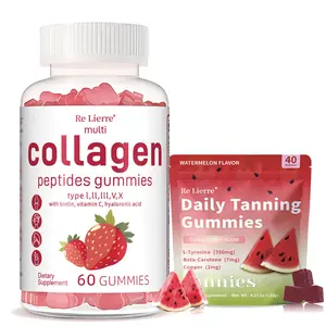 Multi Collagen Peptides, 60 Collagen Gummies | Type I,II,III,V,X Protein with Biotin, Hyaluronic Acid, & Vitamin C Complex | And Tanning Gummies with Astaxanthin for Women and Men,40ct