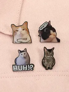 4pcs/set HUH Cat Enamel Pins Funny Kitten Emoji Metal Brooches Lapel Backpack Badge Fashion Jewelry Accessories Gifts for Friends Fashion Accessory Durable Metal Pins
