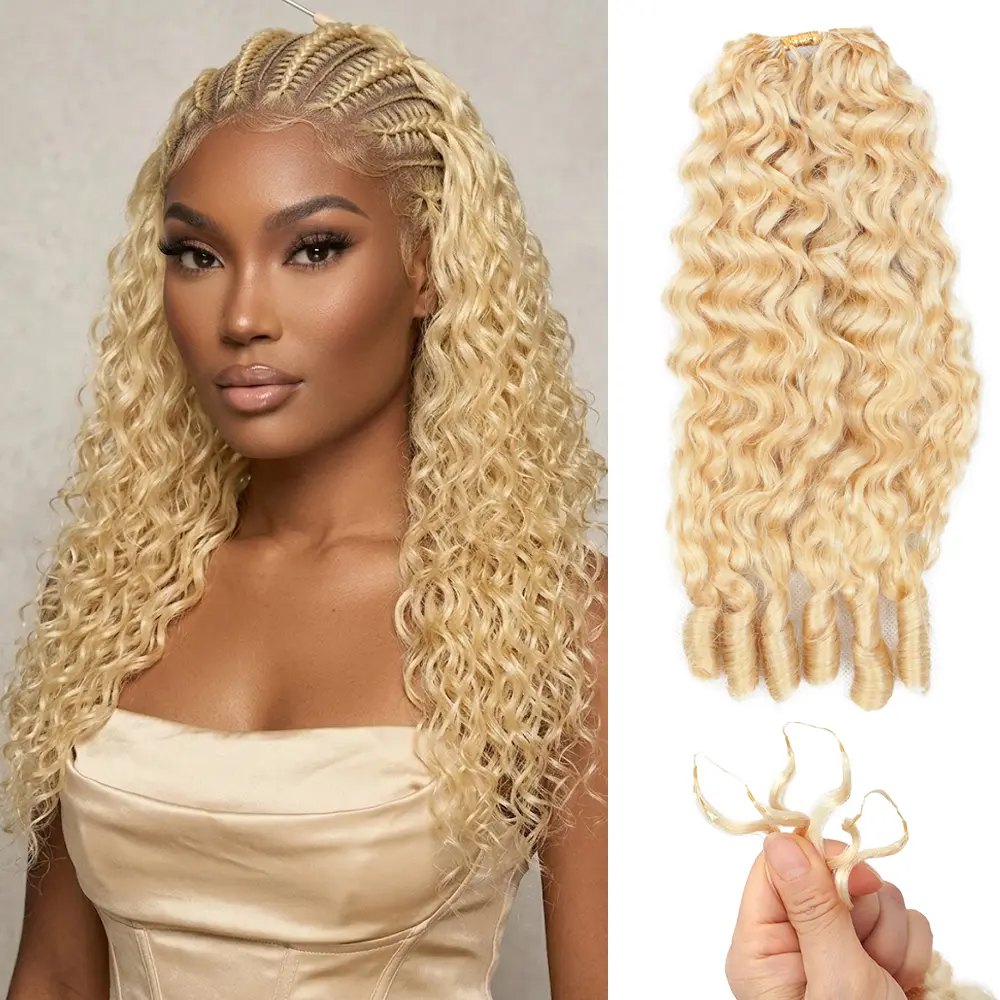 613 Human Crochet Hair Pre-Separated Invisible Burmese Curly Feather Crochet Human Hair Reusable Remy Hair Extensions Wet and Wavy Water Wave With Spiral Curl Miracle Knots Hair for Women