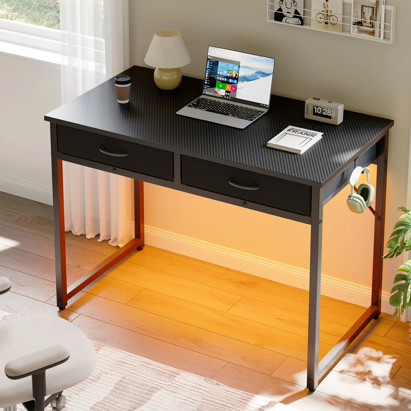 [DealsForYouDays】Pinmoco 41-Inch Minimalist Modern Drawers Desk - Compact Adjustable Flexible Desk, Heavy-Duty A-Frame, Height-Adjustable, Easy-to-Assemble, Ideal for Dorms & Apartments (Multi-Use as Vanity), Compact Adjustable Desks, Adjustable Desks.