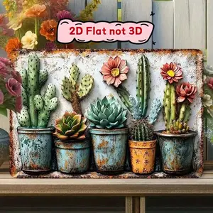 1pc Succulent Plant Metal Sign, Vintage Floral Wall Art, Rustic Garden Decor, Perfect For Living Room, Kitchen, Garden, Or Office, High-Quality Durable Metal, Nature-Inspired Art, Plant Lover Gift, Boho Decor, Farmhouse Garden Art Home Iron