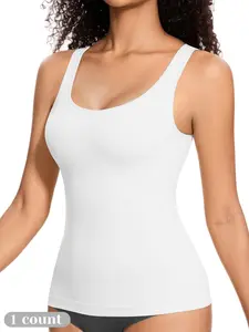 Women's Solid Color Seamless Shapewear Tank Top,   Tummy Control Scoop Neck Compression Top, Ladies Shapewear for All Seasons
