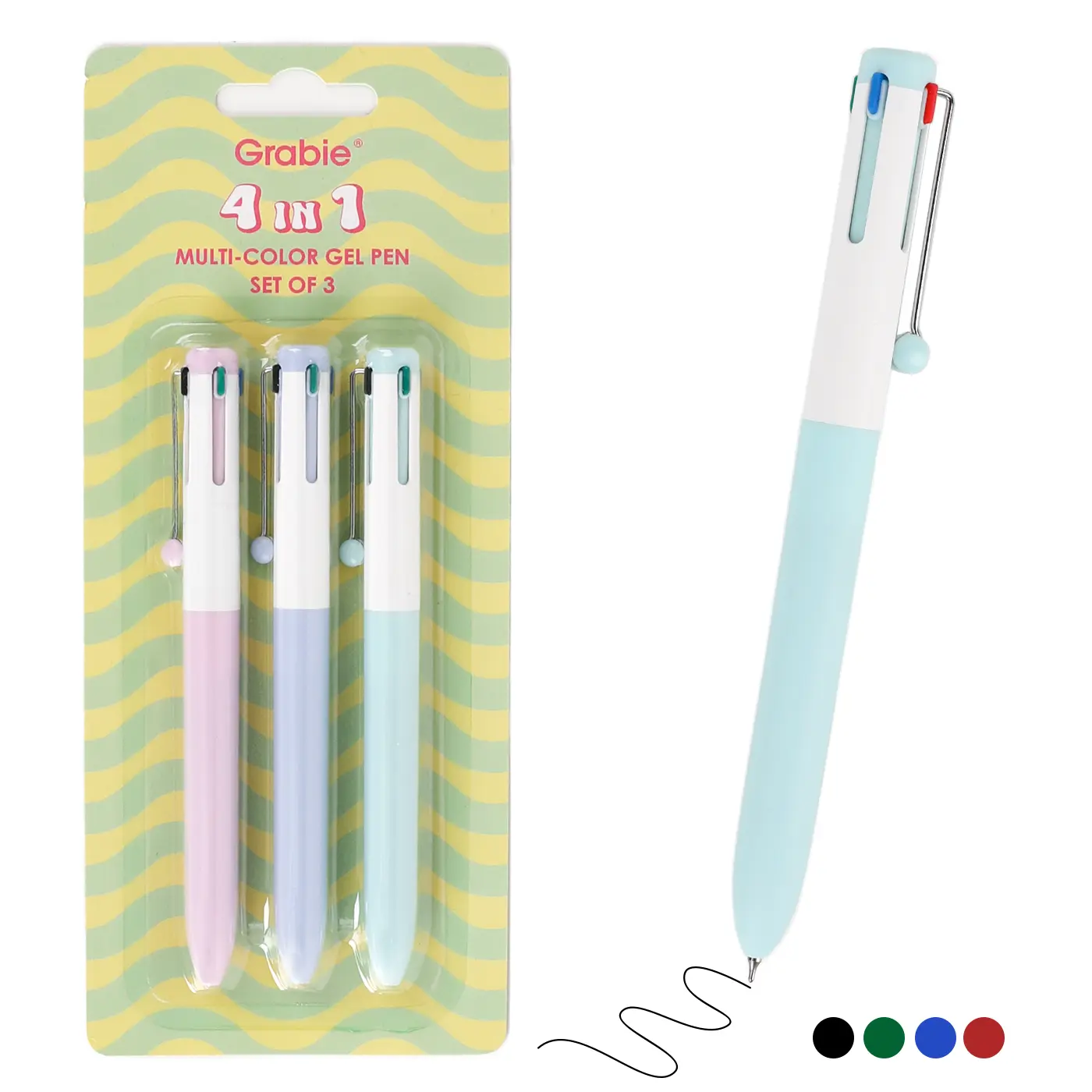 Grabie 4-in-1 Multi-Color Gel Pen Set (3 Pieces) - 0.5mm Smooth Rollerball Tip, 4-in-1 Versatility, School Supplies for Back to School, Class Reward Gift, Bullet Journaling, Color-Coding Notes, Detailed Planning