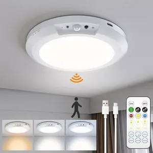 1/2/3 PACK Rechargeable Motion Sensor Ceiling Light with Remote – 3 Color Modes, Magnetic Wireless Battery Powered LED Light for Closet, Shower, Stairs, Shed, Hallway, Porch, Garage