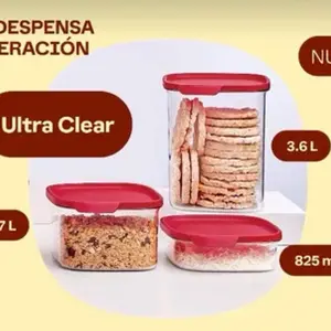 Ultra Clear Cuadrado 3-Piece Storage Set 3.6L 1.7L 825ml Clear Containers with Red Lids for Food Organization