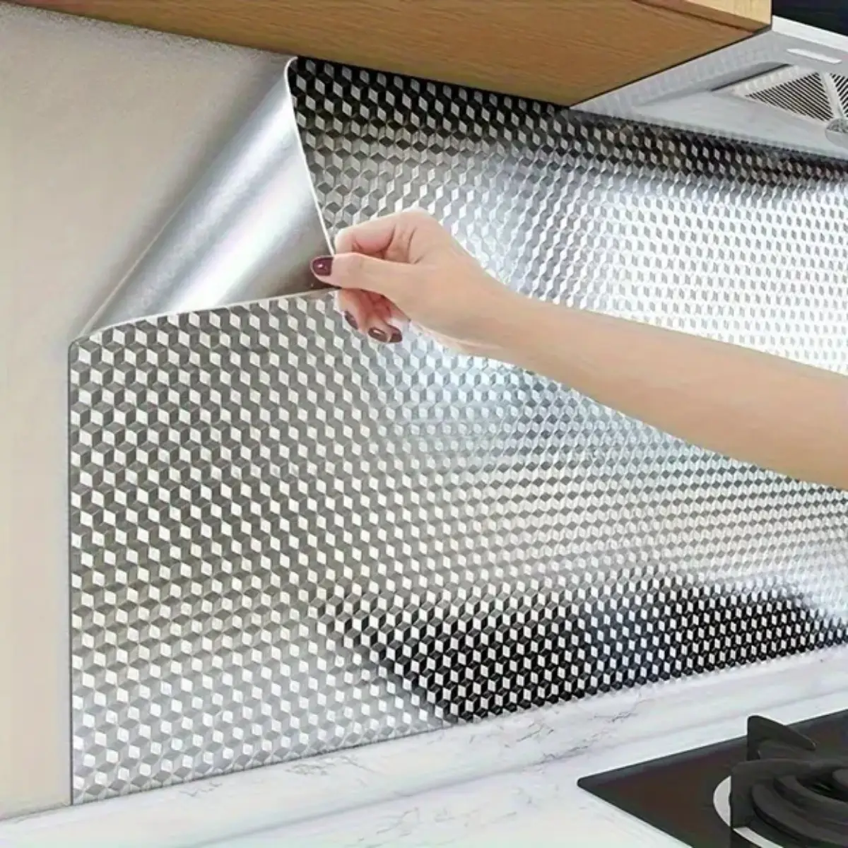 Self-Adhesive Metallic Aluminum Foil Peel and Stick Backsplash Contact Paper - Waterproof, Oilproof, Heat-Insulating, Moisture-Proof Wrap for Countertop Stove, 1 Roll