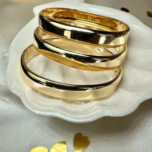 Chunky Gold Plated Bracelet Set for Women | 7.5 in x 9mm Thick | Daily Wear Fashionable Bangle Gold Bangles