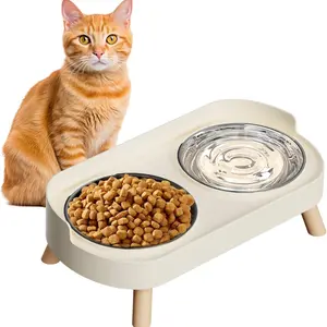 Elevated Cat Bowl, Raised Cat Food and Water Bowl Set for Indoor Cats, Splash Proof with 2 Stainless Steel Pet Food Bowls for Cats and Puppies, Whisker Fatigue and Dishwasher Safe, Easy to Wash, Multiple Color Options, Elevated Slow Feeder