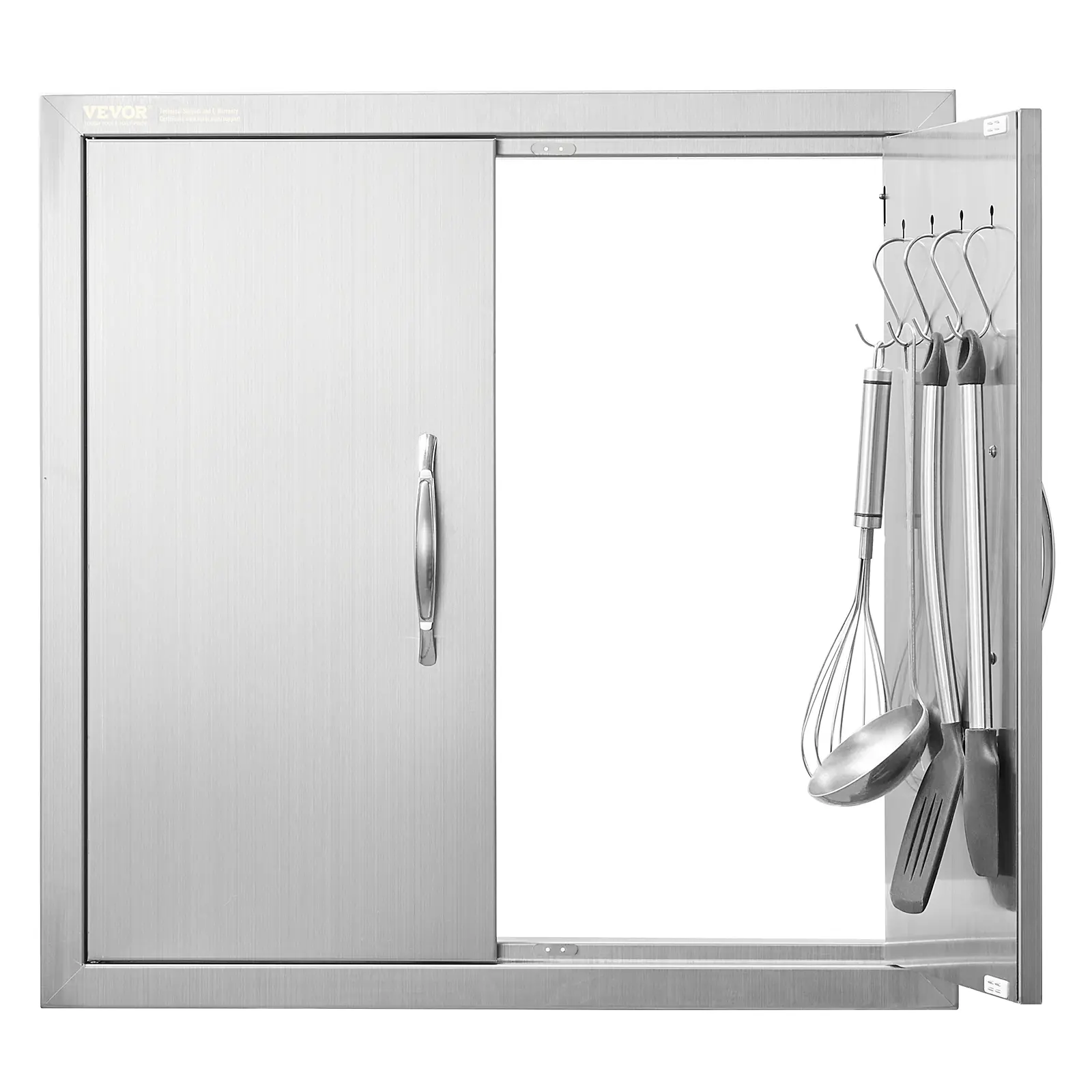 VEVOR 24x24x2 In Easy Install Stainless Steel Flush Mount Vertical BBQ Access Door, Double-Layer Structure with Hidden Handle & Hooks, Magnetic Closure Reversible Embedded Rat-Proof Outdoor Kitchen Cabinet Accessory for BBQ Island