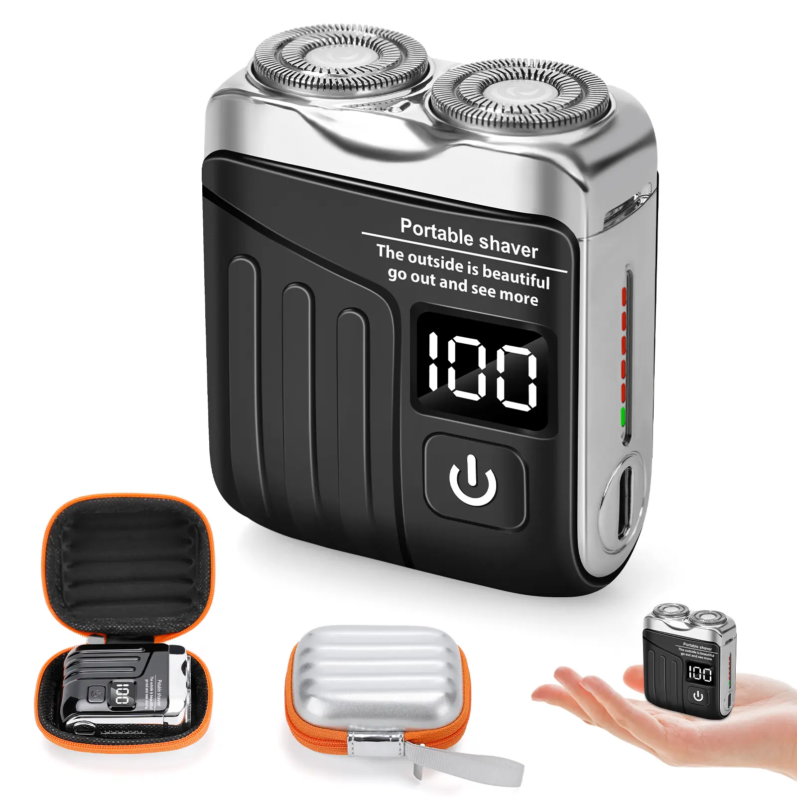 Luggage-Style Mini Electric Shaver for Men - Portable Showerproof Cordless Beard Razor, Wet & Dry Shaving for Travel, USB Rechargeable, Showerproof Cordless Shaver