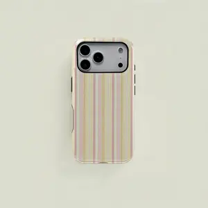 Striped Blush Pink Textured Double-Layer Protective Phone Case - 1-Pc 2-in-1 Personalized Local Accessories for iPhone 17/16/15/14/13/12/11 Pro Max, 17/16/15/14 Plus, Safeguards Devices