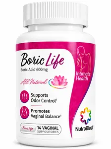 NutraBlast Boric Acid Suppositories - 100% Pure Made in USA - Boric Life Intimate Support (14 Count)