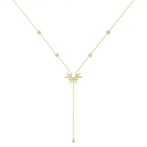 Lariat Gold Long Necklace for Women Trendy Layered Y Necklace Dainty Pendant Drop Dangle Necklace Y-Shaped Necklace Simple CZ Necklace for Women Jewelry