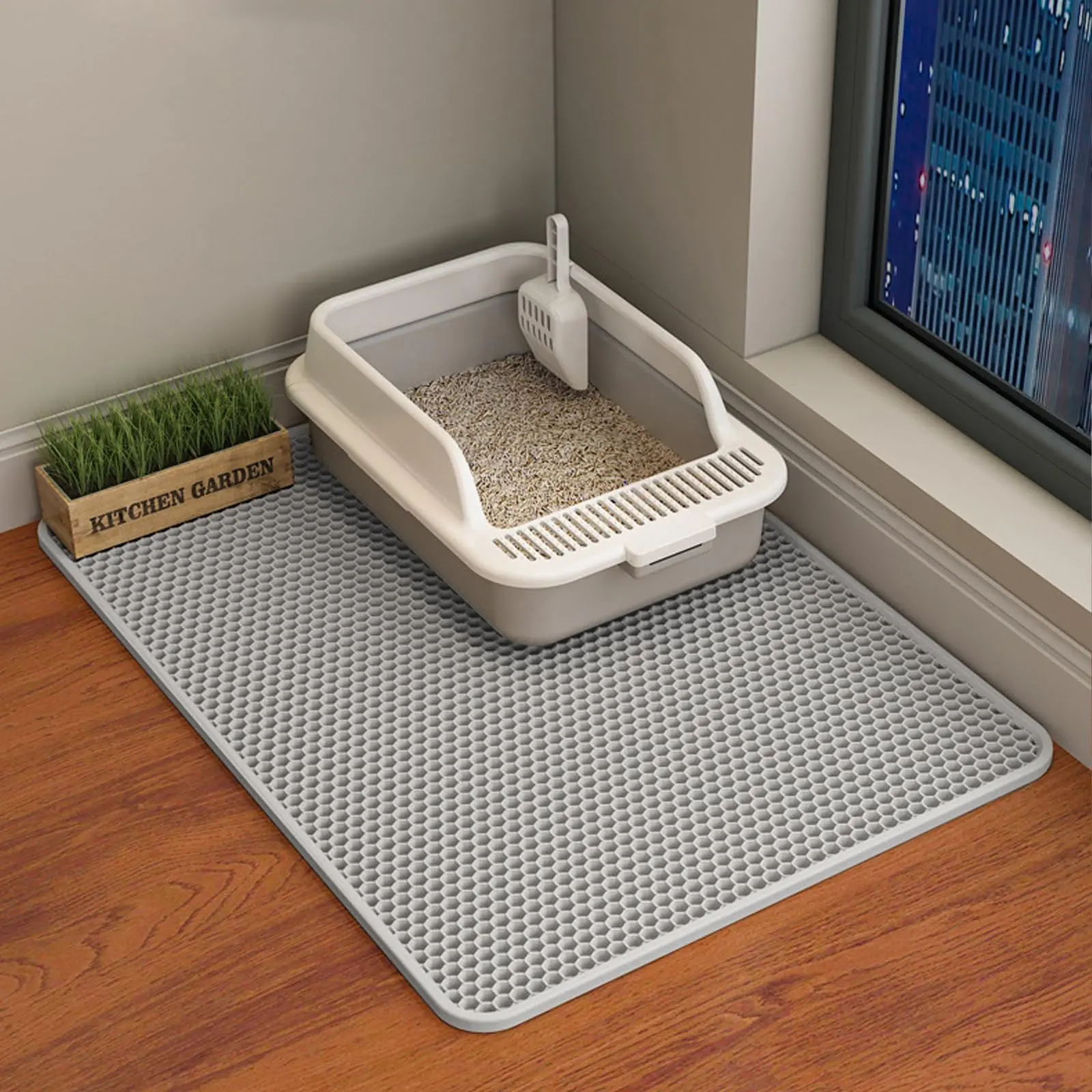 Double Layer Cat Litter Trap Mat Waterproof Easy Clean NonSlip Durable Floor Protector for Cats Spacious Surface Fits Most Litter Box Sizes - Floormat
