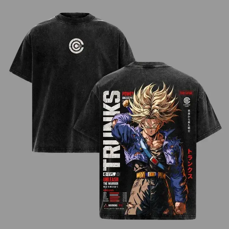 Trunks DBZ T-Shirt, Future Trunks Capsule Corp Graphic Tee, Back Print Vintage 90s Anime Shirt, Graphic Tees Men, Trendy Tshirts, Men's T Shirts, DBZ Streetwear, Unisex Cotton Distressed Tee, Merch For Men, Men Fashion Graphic Tee