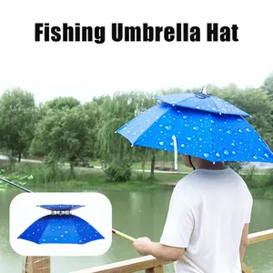 Umbrella Hat, 37 inch Fishing Umbrella Hat Hands Free Foldable UV Protection Umbrella Cap Adjustable Headwear for Fishing Golf Camping Beach Gardening Sunshade Outdoor