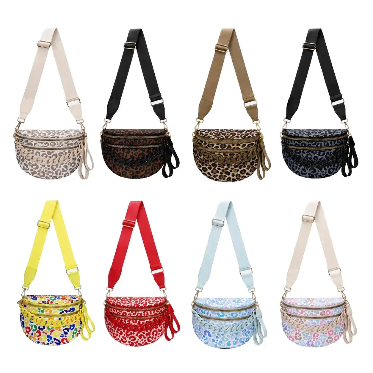 Waterproof nylon fabric multifunctional crossbody bag; casual, trendy multi-color chest bag; waist bag; chain decoration; large-capacity shoulder backpack with multiple pockets and zippers; everyday commuting crossbody bag; adjustable shoulder straps; cas
