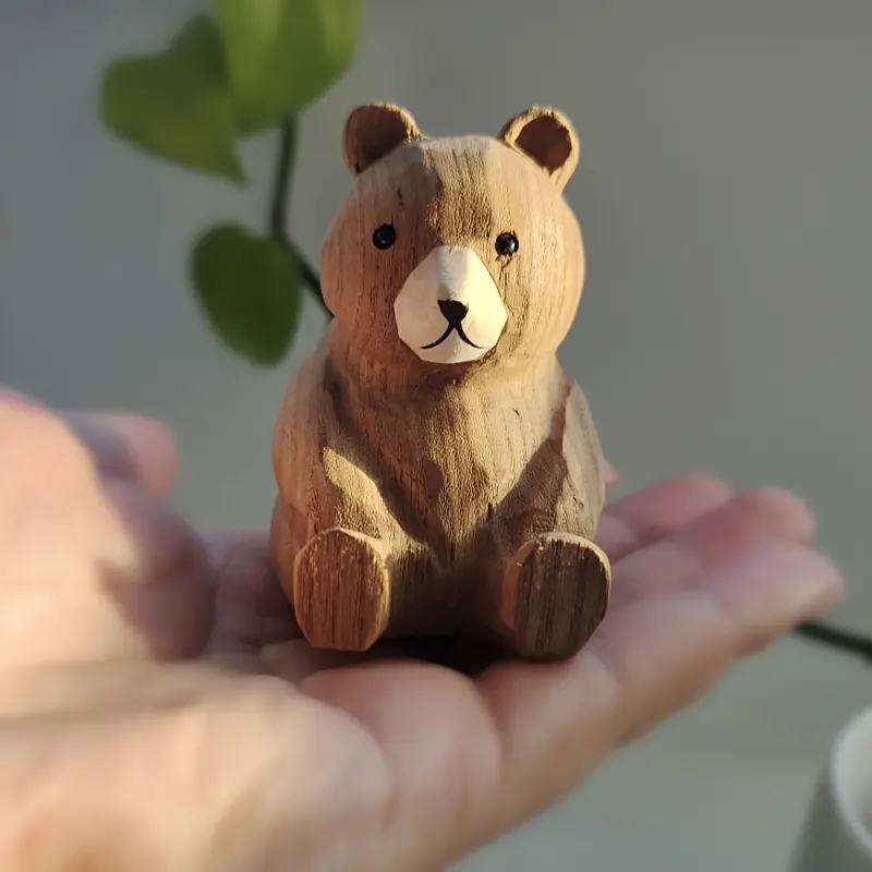 Festive Decor, Handcrafted Wooden Bear Figurine - Contemporary Miniature Statue for Home & Desktop Decor, Ideal for Christmas, Halloween, Valentine's Day, Graduation Gifts