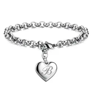 Trinket Hub New 925 Sterling Silver Noble Heart 26 A-Z Letter Chain Bracelets for Women, Fashion Designer Jewelry Gift for Party Wedding Fit Daily Wear