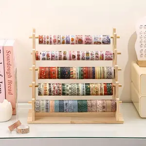 1pc Desktop Standing 3/5 Tier Staircase Storage Rack Display Riser, Durable Wooden for Adhesive Tapes, Stationery, Jewelry Display, Hair Accessories Organizer