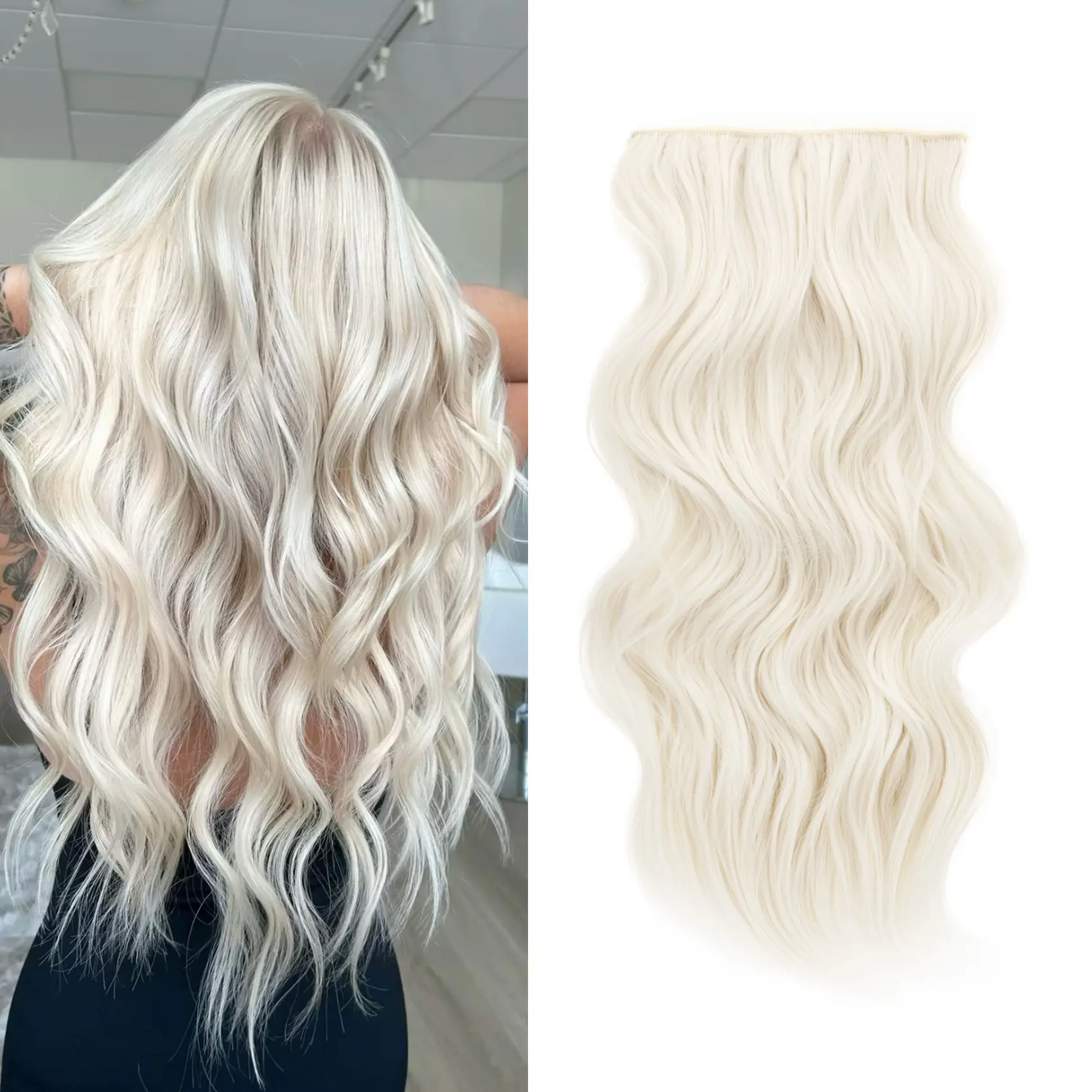 #SummerVibes Qbeauty Golden Shades Collection Women's 24-Inch Invisible Clip-In Synthetic Hair Extensions, 4PCS Thick Double Weft Hairpieces, Natural Curly Wavy Style Enhancements, Extensions Hair, Synthetic Curly Wavy, Golden Blonde, Clip Hair Extensions
