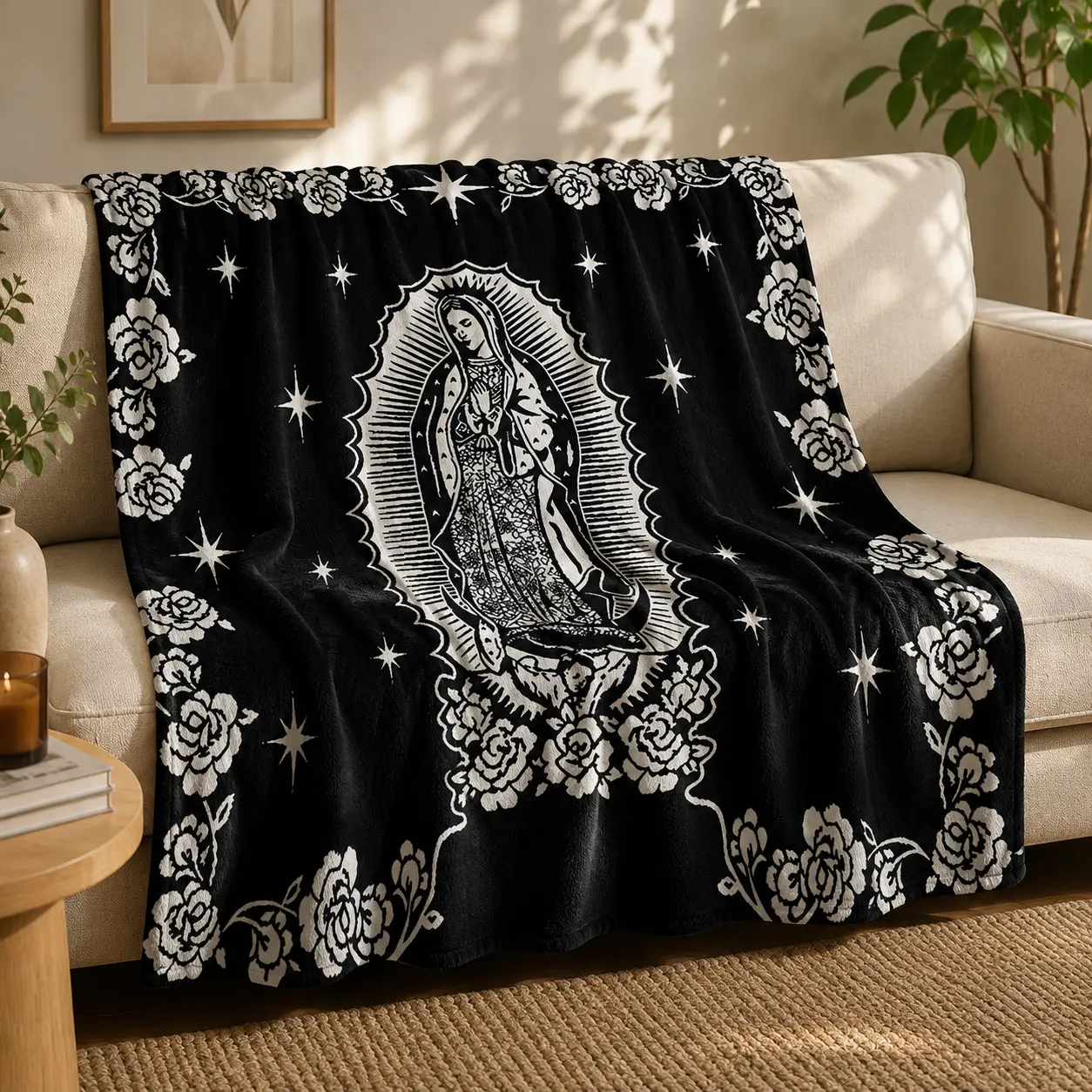 Virgin Mary Gothic Plush Blanket Aesthetic Fleece Throw for Bed Couch Our Lady of Guadalupe Retro Blanket Cozy Chicano Room Decor Perfect Gift 150c