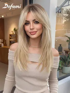 18-Inch Straight Wig Cap with Bangs, Full Head Cover, Heat-Resistant Silk Wig, Fashionable Daily Wear, Women's Rose Net Hat, Straight Synthetic Wigs