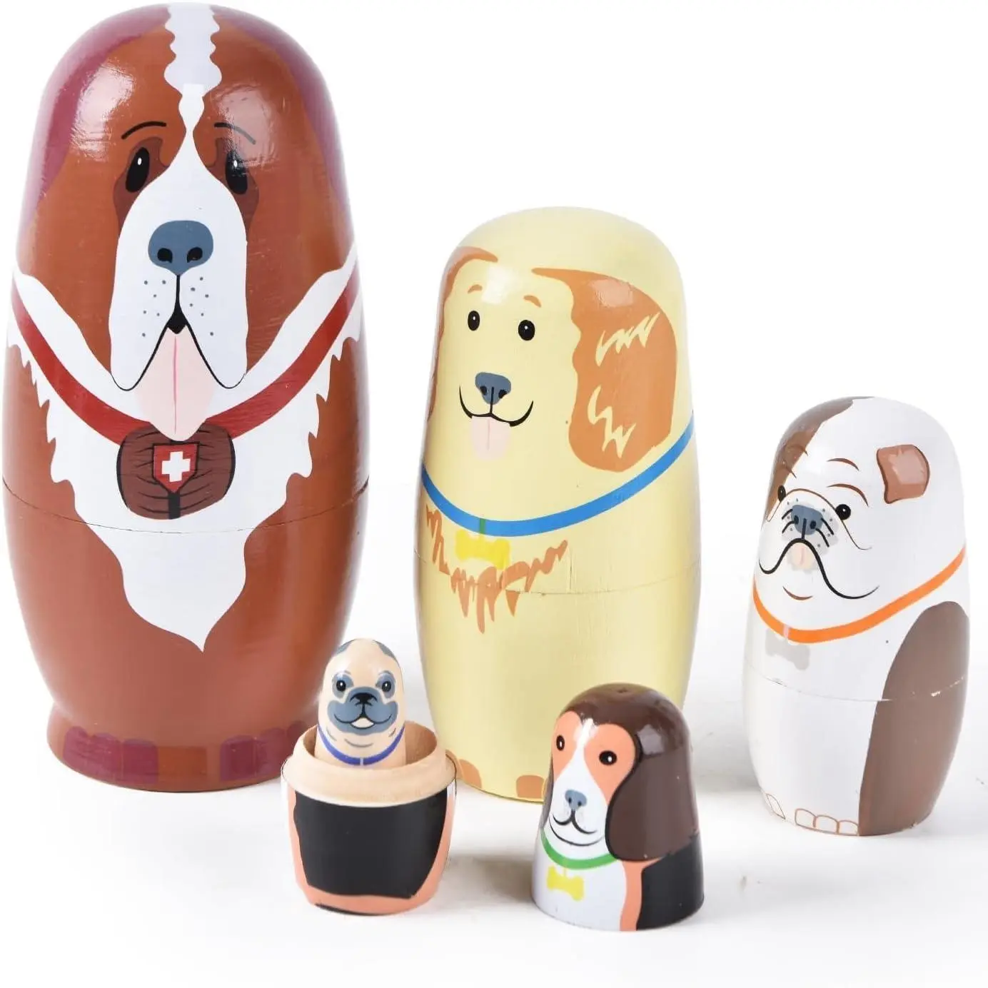 Wooden Puppy Nesting Dolls, 5-Piece Russian Matryoshka Set, Handmade Wooden Stacking Toy for Kids, Christmas Party Decorations, Paw