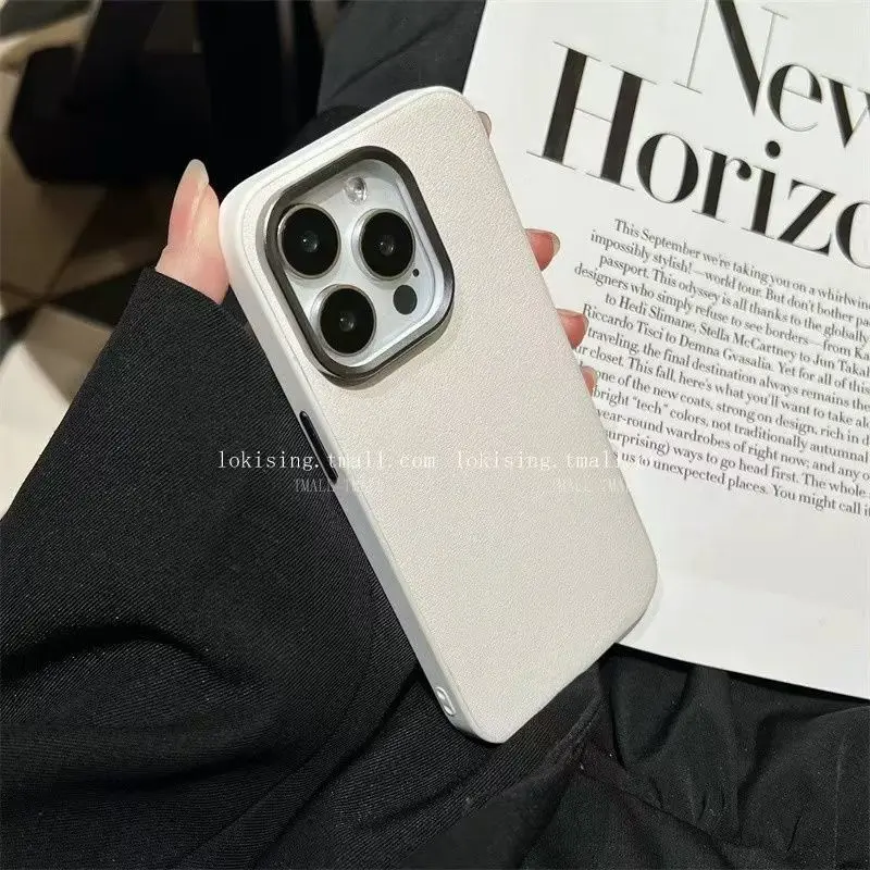 For iPhone13/13PRO phone cases, simple and plain leather pattern iPhone13PROMAX military grade protection, lens height added classic series phone cover