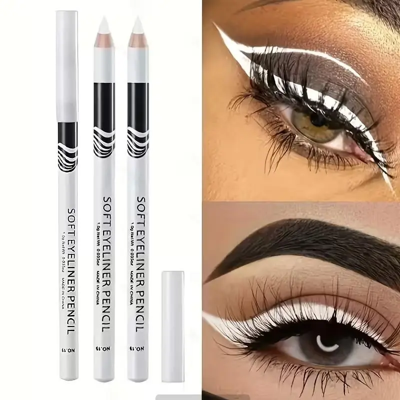 3-Pack Soft Gel White Eyeliner Pencils - Smooth application, long-lasting and smudge-proof, easy to color, waterproof eyeliner, brightens the eyes, creates perfect lines, Enhance eye makeup - Ideal for dramatic, party, or everyday eye makeup