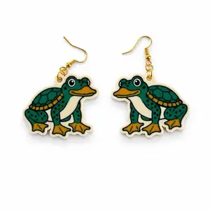 “FDT” Frog Duck Turtle Earrings – Whimsical Retro Animal Dangle Earrings – Funny Cryptid Inspired Jewelry – 3D Printed Statement Earrings