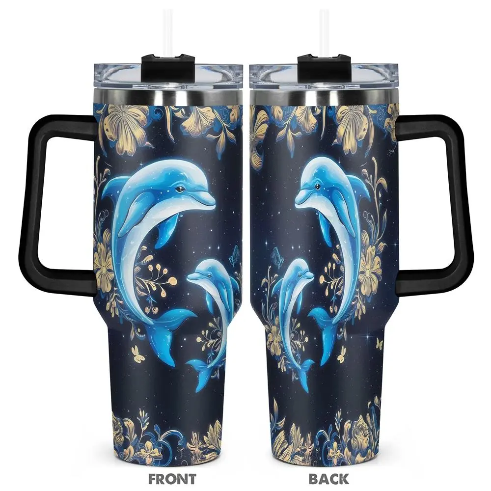 40oz Tumbler with Lid, 1 Count Cute Dolphin Pattern Insulated Tumbler, Durable Gift for Any Occasion for Family, Friends, Or Coworkers, Drinkware