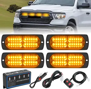 Nilight 4PCS LED Strobe lights 12V 24V Sync Feature Amber 24LED  Hazard Warning Lights with Controller Hard Wire or Plug for Car Truck RVs Campers   vehicle